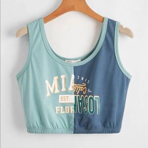 two-tone blue cropped tank top